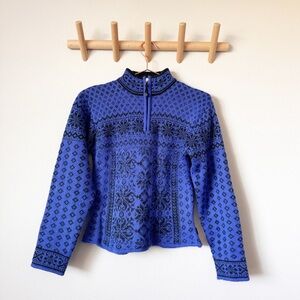 Obermeyer Royal Blue and Black Fair Isle Half-Zip Sweater